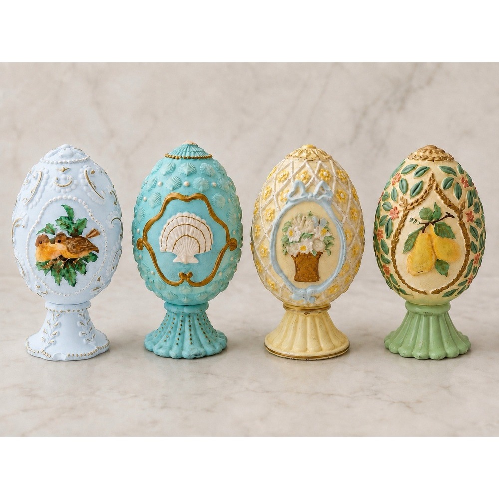 AVON 1994 Season's Treasures Porcelain Pedestal Egg Collection Set of 4 M Zapata